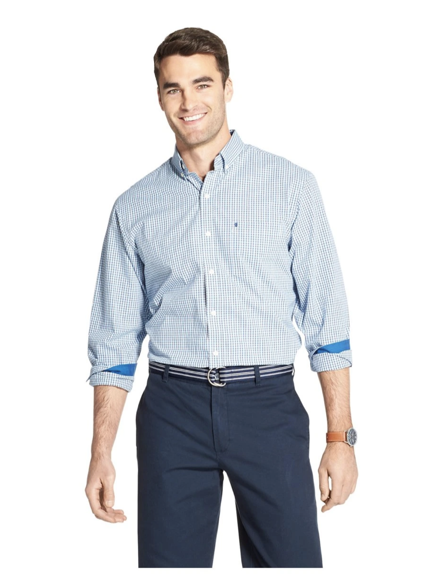 IZOD Pánská modrá kostkovaná košile s logem Premium Essentials Slim Fit